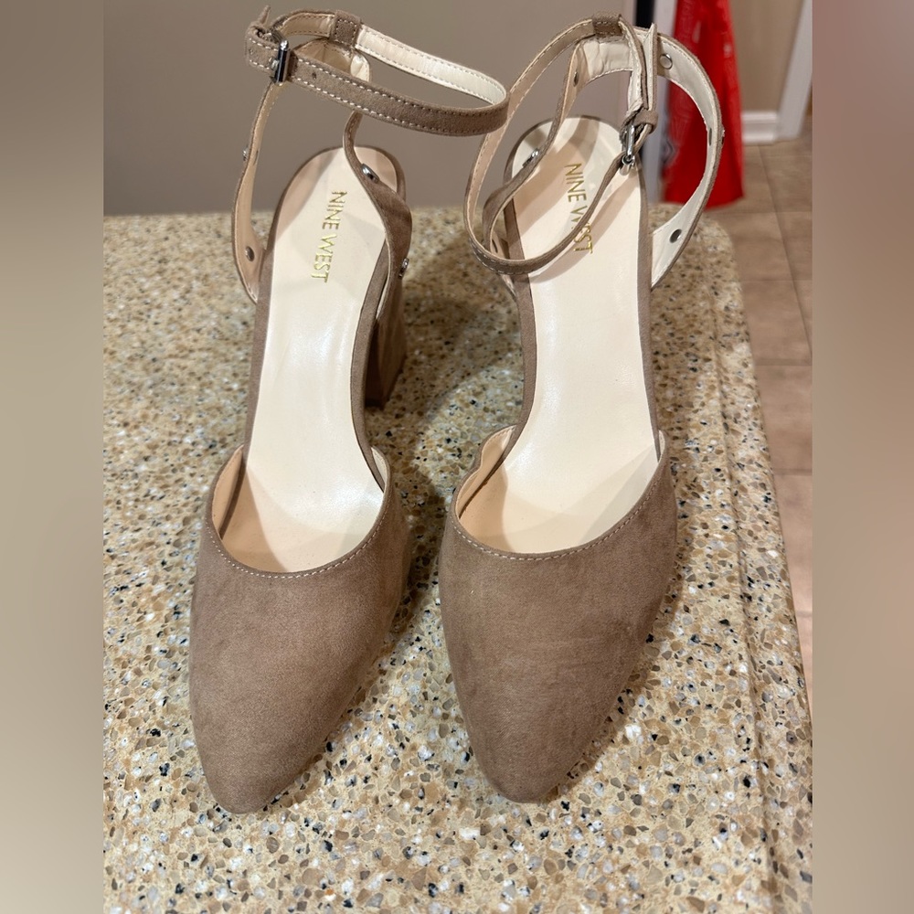 Nine West taupe ankle wrap sandals